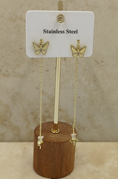Gold Sallantılı Kelebek Çelik Küpe
