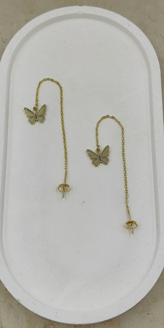 Gold Sallantılı Kelebek Çelik Küpe