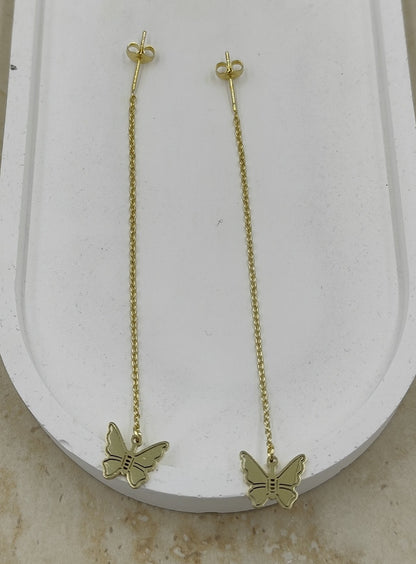 Gold Sallantılı Kelebek Çelik Küpe