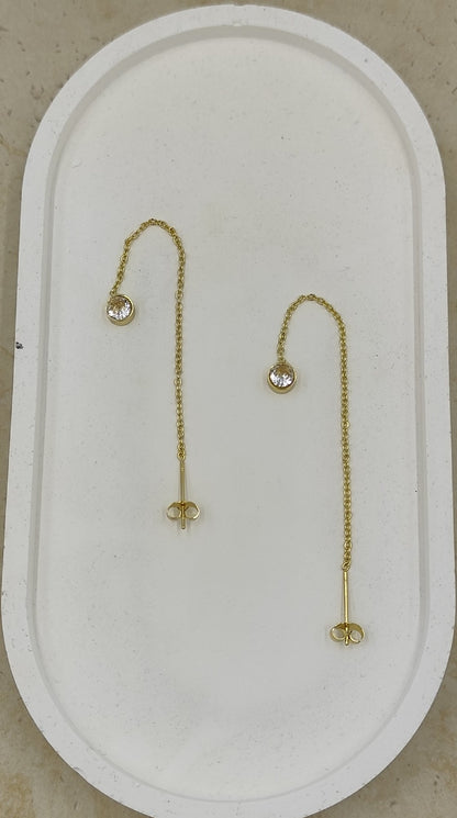 Gold Tek Taş Sallantılı Çelik Küpe