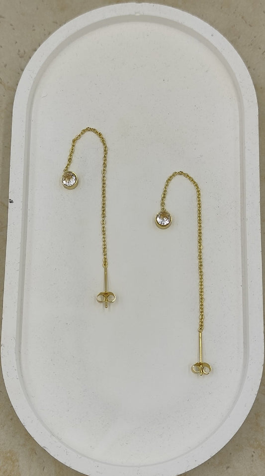 Gold Tek Taş Sallantılı Çelik Küpe