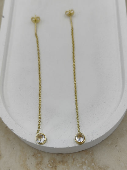 Gold Tek Taş Sallantılı Çelik Küpe