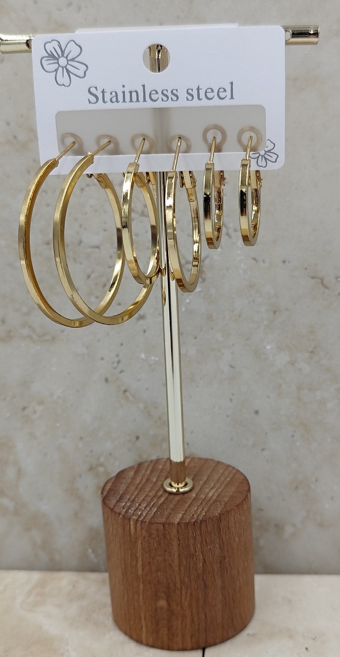 6'lı Küt Kesimli Çelik Halka Küpe Gold