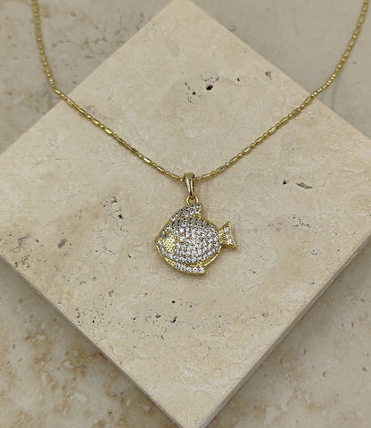 14 K Taş Detaylı Balık Kolye Xuping
