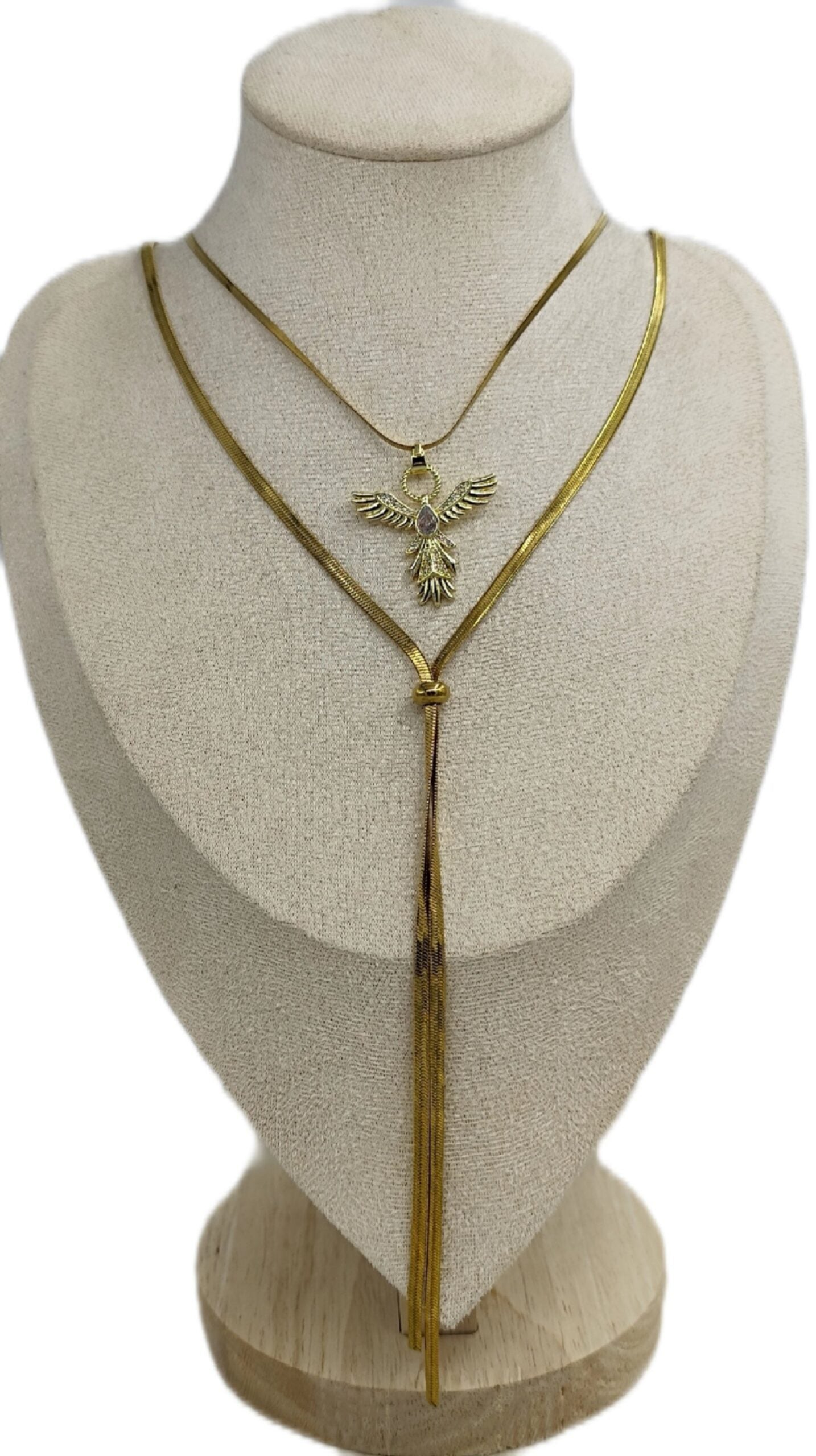 Kuş Figürlü 2'li Y Kolye Gold