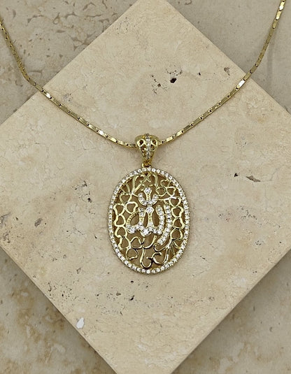14 K Taş Detaylı Allah Yazılı Xuping Kolye