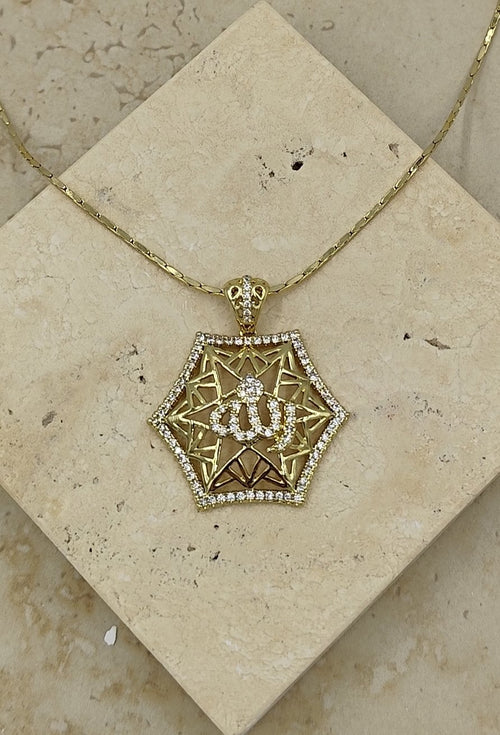 14 K Taş Detaylı Geometrik Şekil Üzerinde Allah Yazılı Xuping Kolye