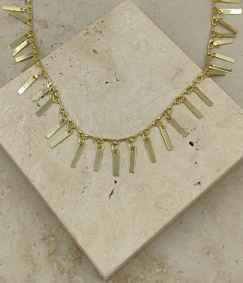 Çubuk Saçaklı Gold Kolye