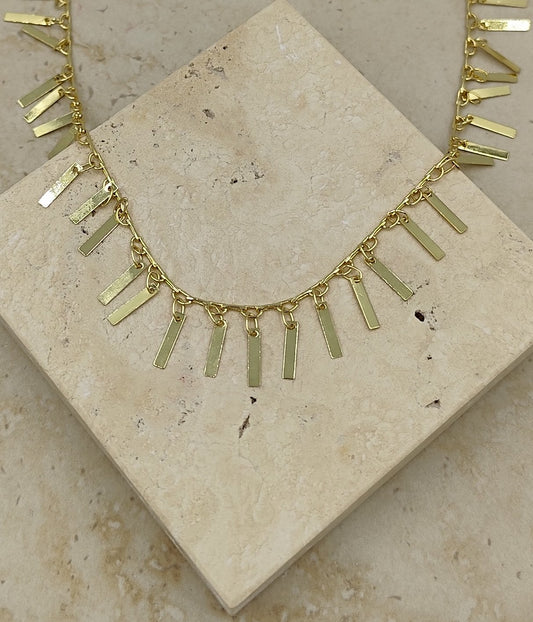 Çubuk Saçaklı Gold Kolye