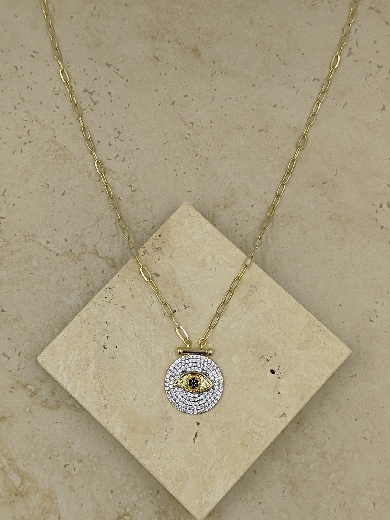 Taşlı Göz Kolye Gold