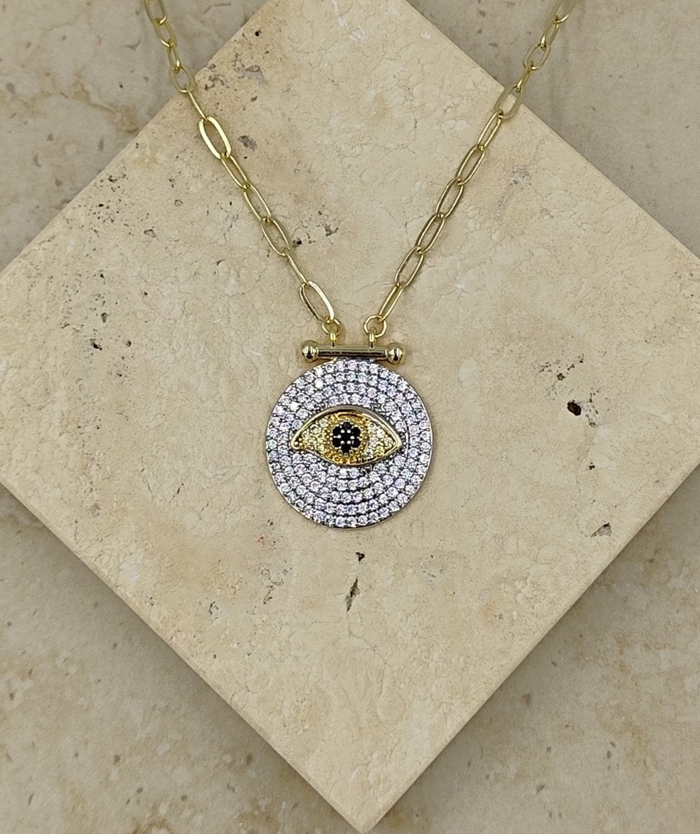 Taşlı Göz Kolye Gold