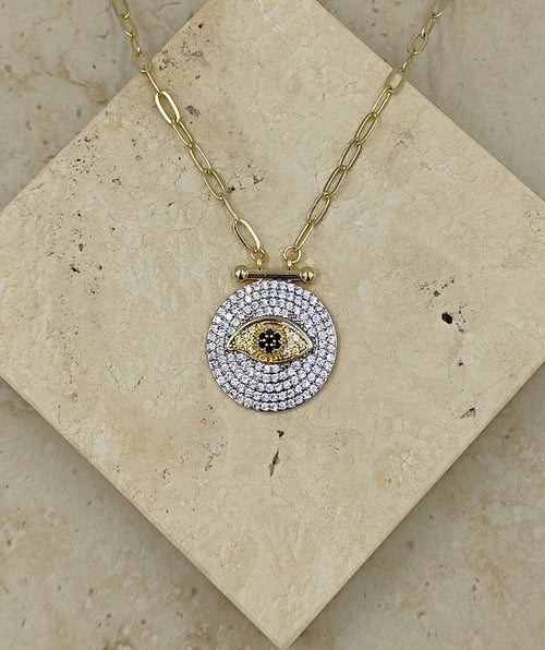 Taşlı Göz Kolye Gold
