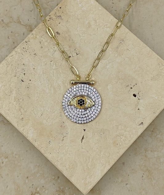 Taşlı Göz Kolye Gold