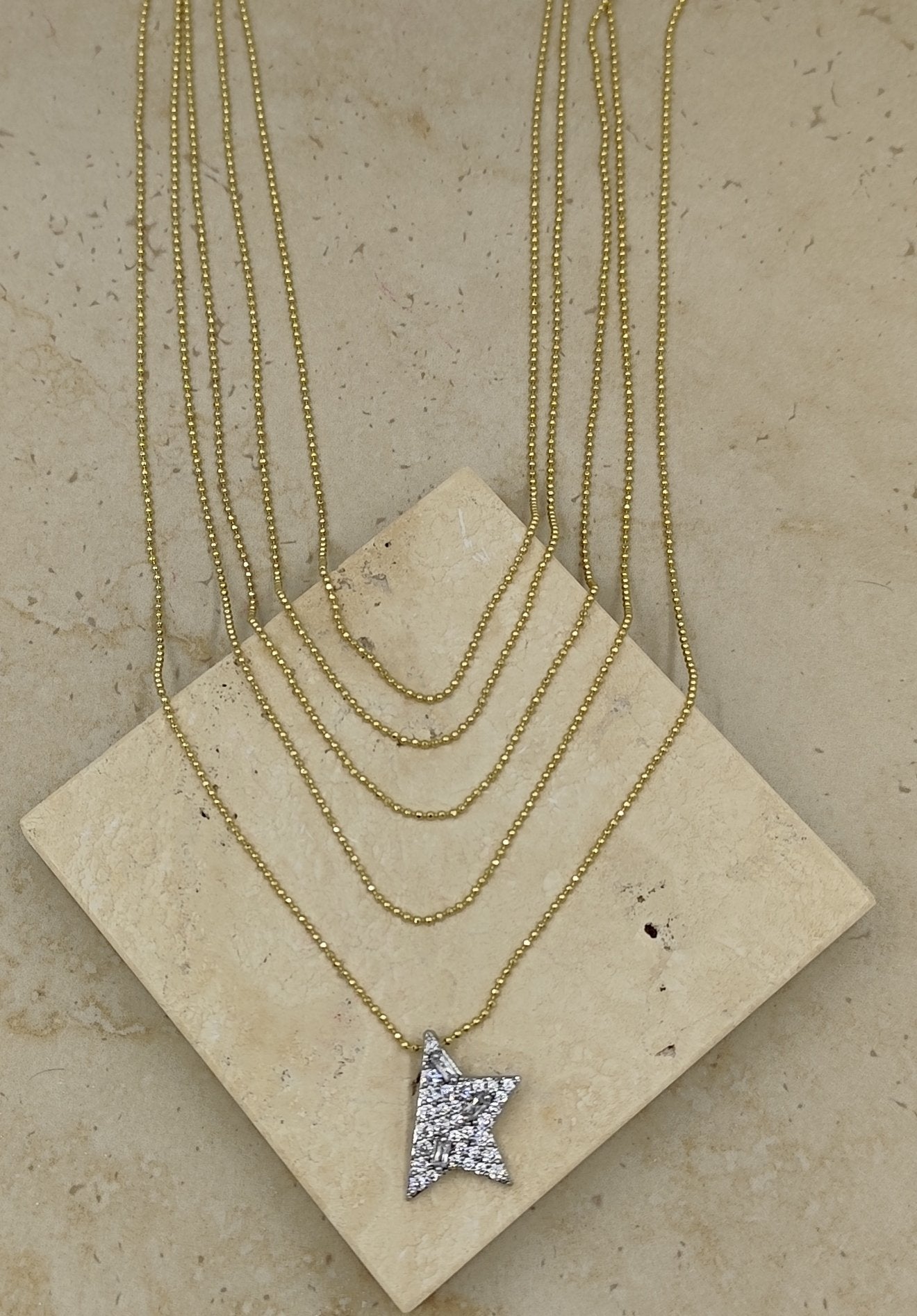 Taşlı Yıldız Kolye Gold