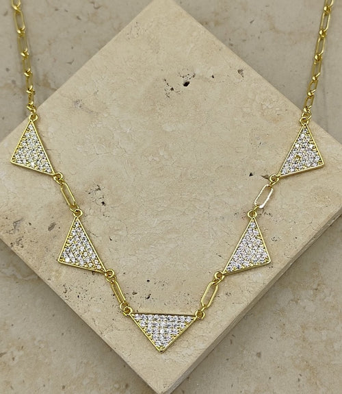 Üçgen Şeklinde Tsş Detaylı Gold Kolye