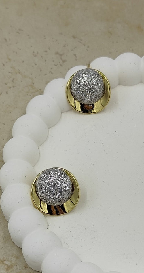 Taş Detaylı Yuvarlak Küpe Gold