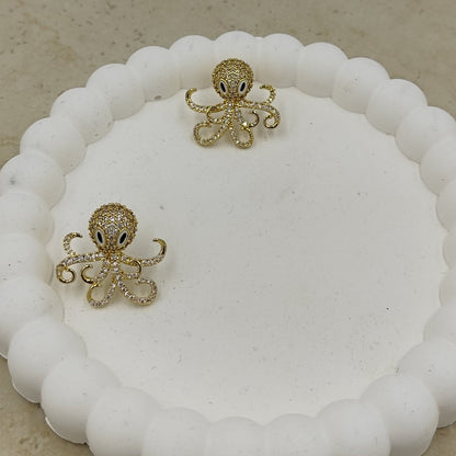 Taş Detaylı Ahtapot Küpe Gold