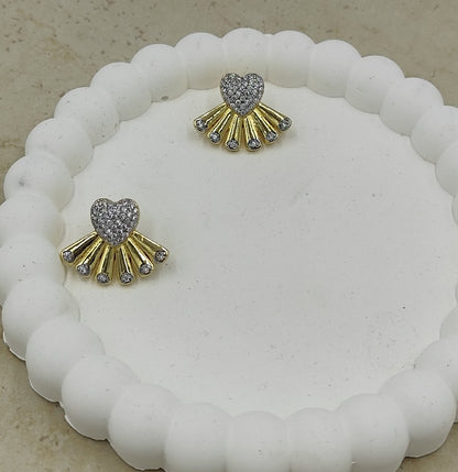 Taş Detaylı Kalp Küpe Gold