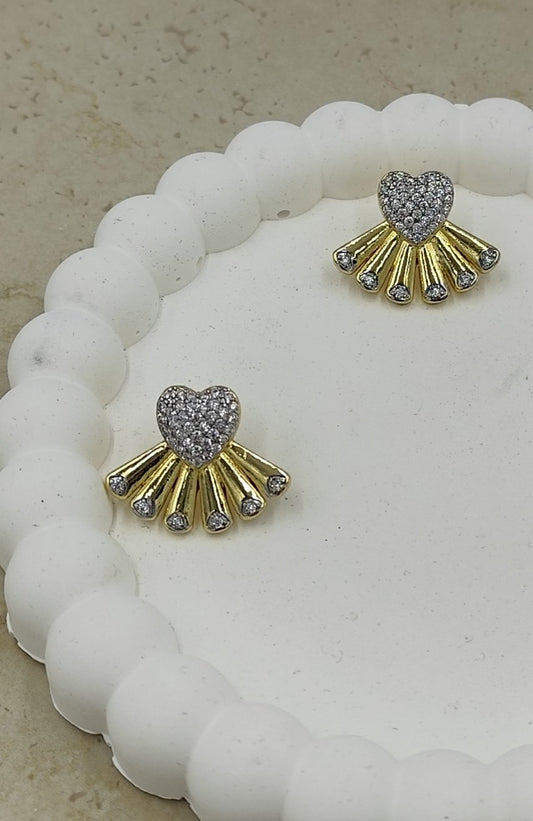 Taş Detaylı Kalp Küpe Gold