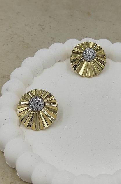 Taş Detaylı Yuvarlak Küpe Gold
