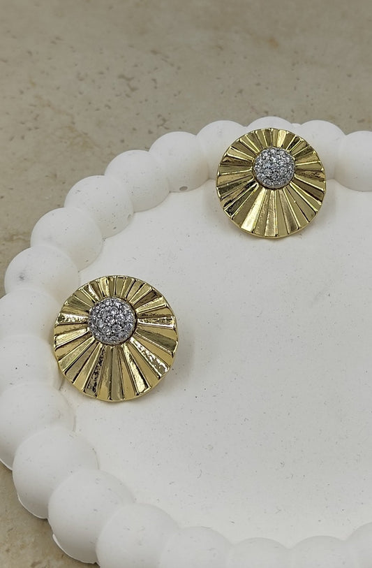 Taş Detaylı Yuvarlak Küpe Gold