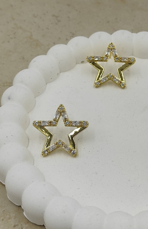 Taş Detaylı Yıldız Küpe Gold