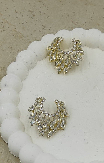 Taş Detaylı Gold Küpe