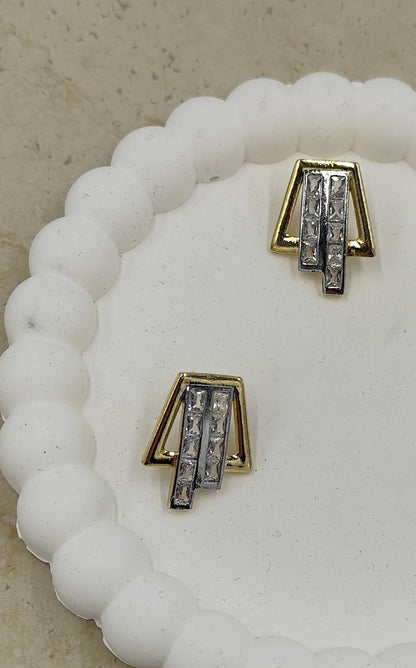 Taş Detaylı Geometrik Küpe Gold
