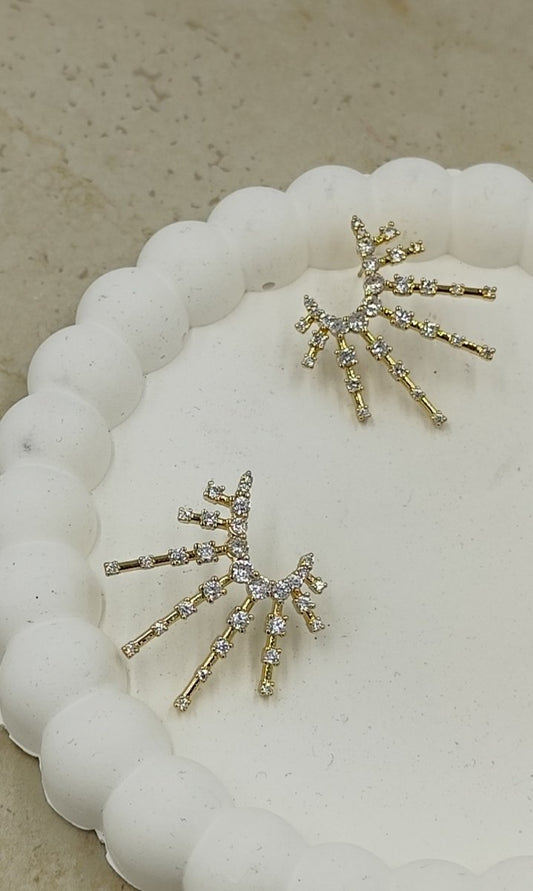 Taş Detaylı Gold Küpe