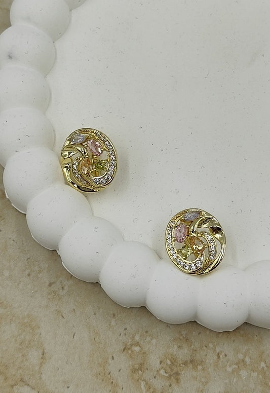 Renkli Taşlardan Oluşan Yuvarlak Küpe Gold