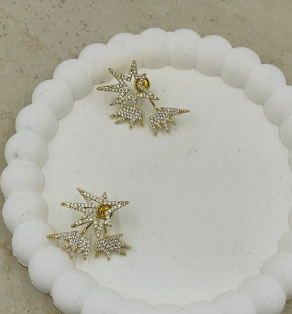 Taş Detaylı Yıldız Küpe Gold