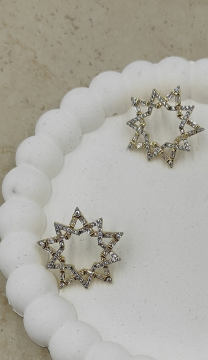 Taş Detaylı Yıldız Küpe Gold