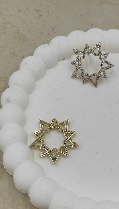 Taş Detaylı Yıldız Küpe Gold