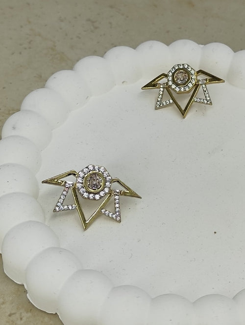 Taş Detaylı Geometrik Küpe Gold