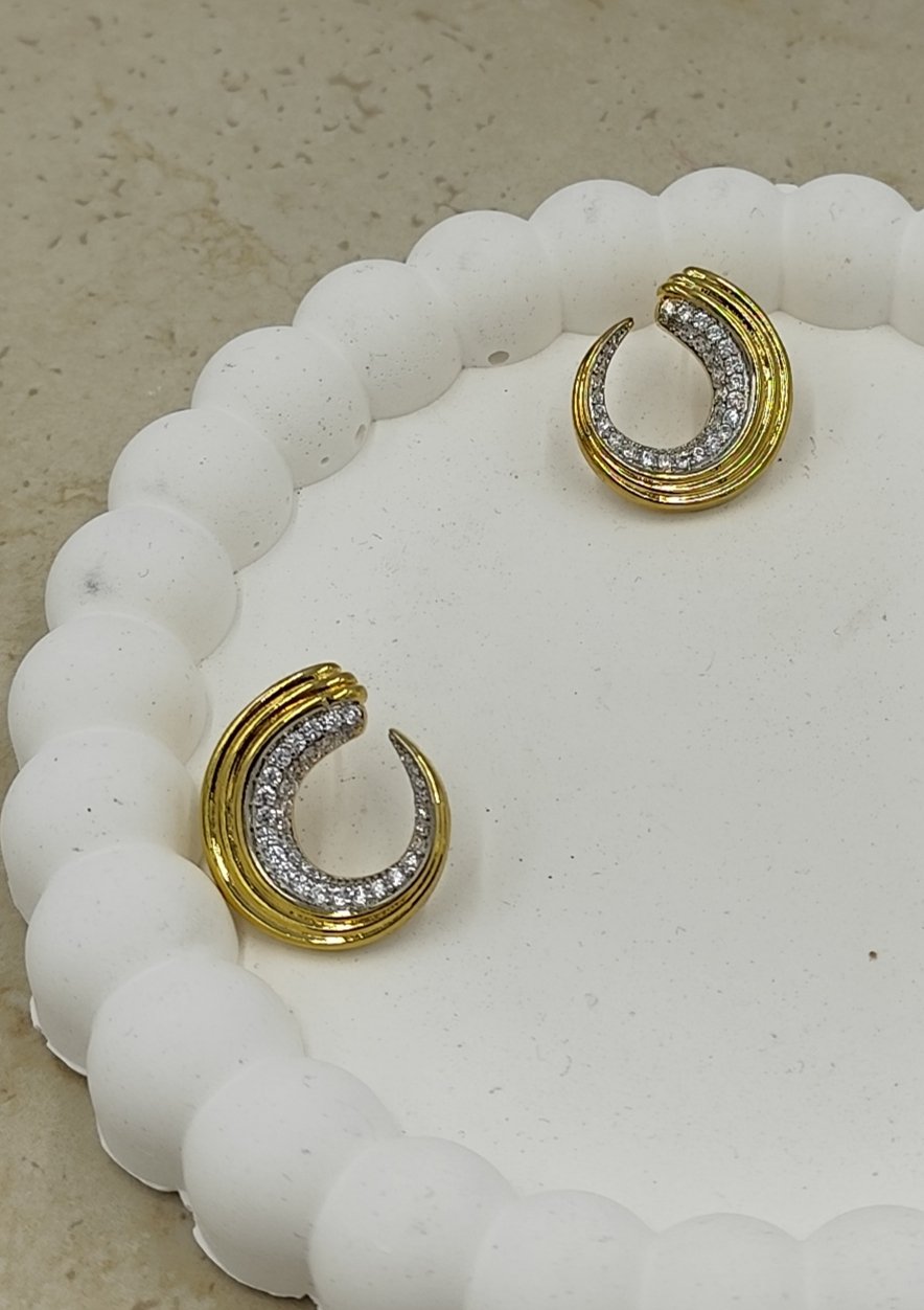 Taş Detaylı Dairesel Küpe Gold