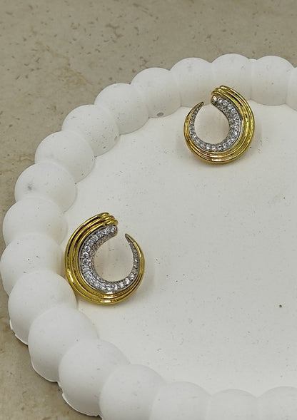Taş Detaylı Dairesel Küpe Gold