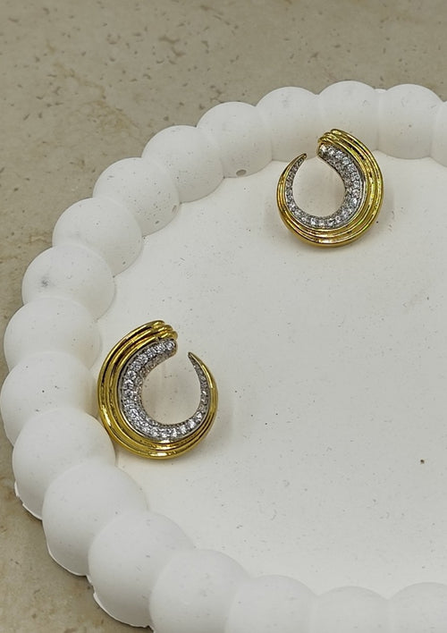 Taş Detaylı Dairesel Küpe Gold