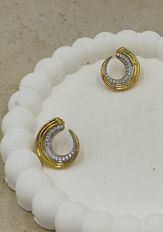 Taş Detaylı Dairesel Küpe Gold