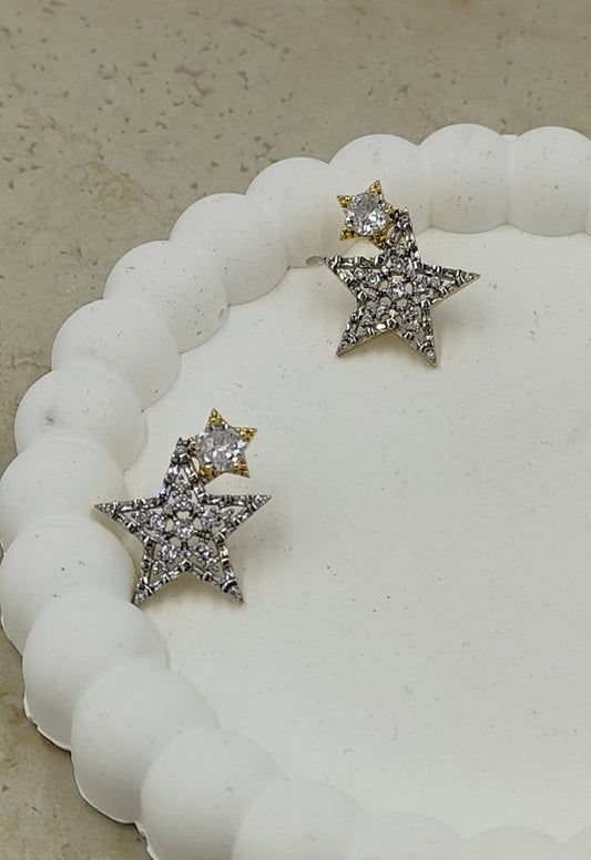 Taş Detaylı Yıldız Küpe Gold