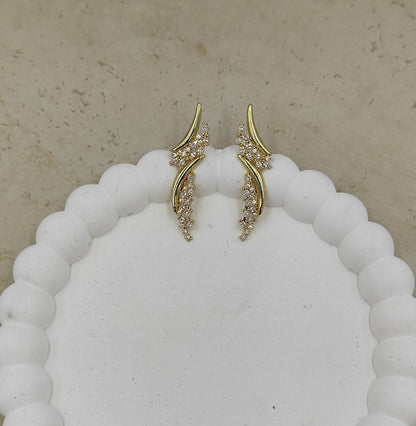 Taş Detaylı Gold Küpe