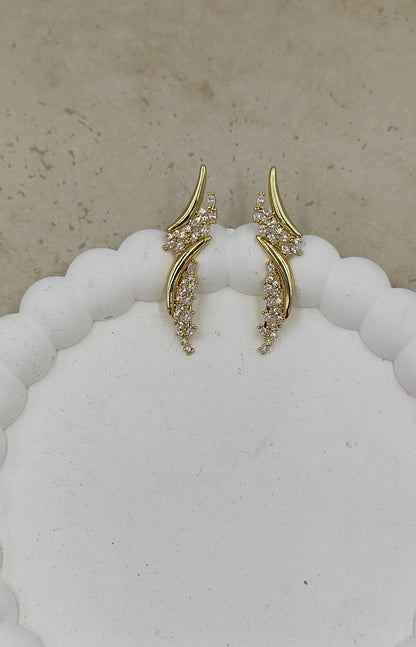 Taş Detaylı Gold Küpe