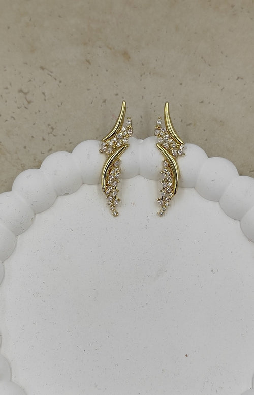 Taş Detaylı Gold Küpe