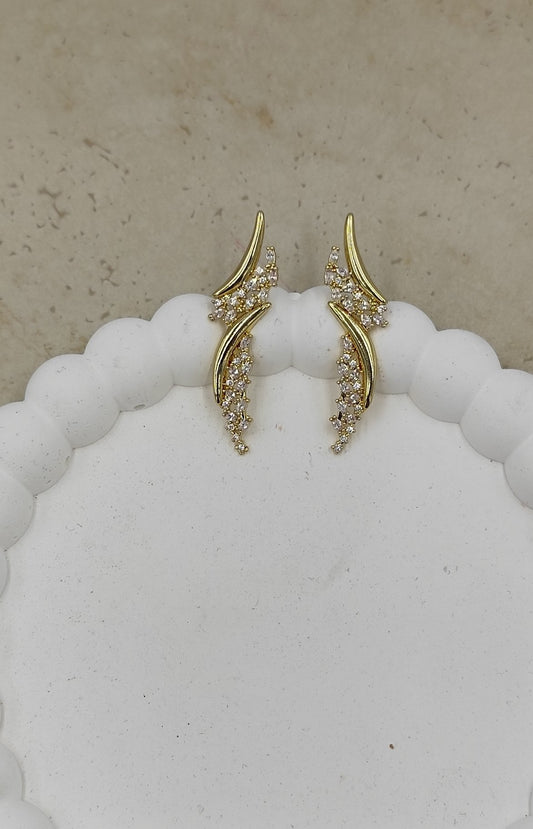 Taş Detaylı Gold Küpe