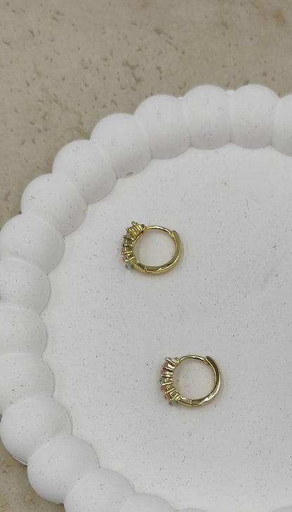 Mavi Pembe Taşlı Küçük Halka Küpe Gold