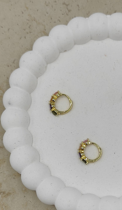 Renkli Taşlı Küçük Halka Küpe Gold