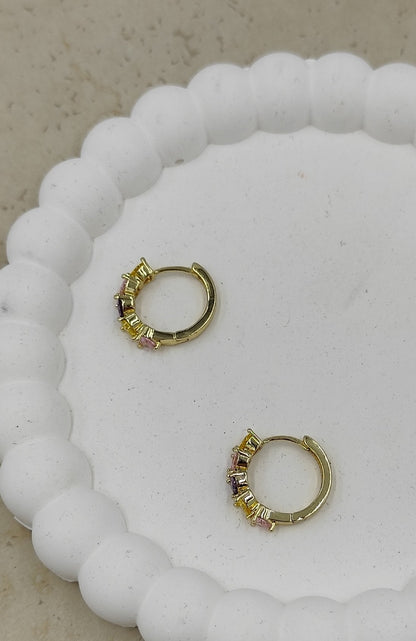 Renkli Taşlı Halka Küpe Gold