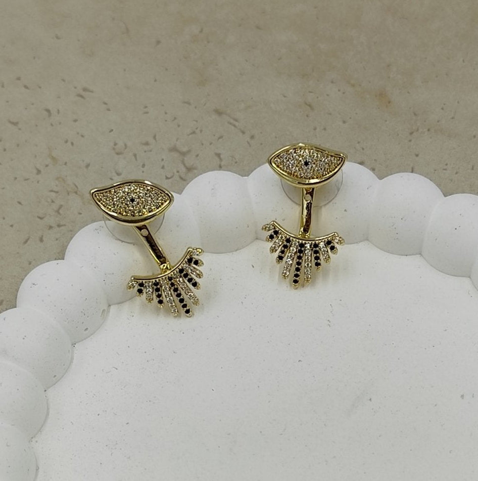 Taş Detaylı Göz Küpe Gold (Arkası Kademeli Ayarlanabilir)