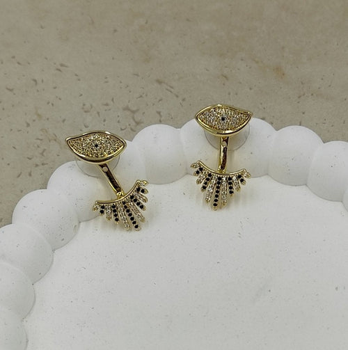 Taş Detaylı Göz Küpe Gold (Arkası Kademeli Ayarlanabilir)