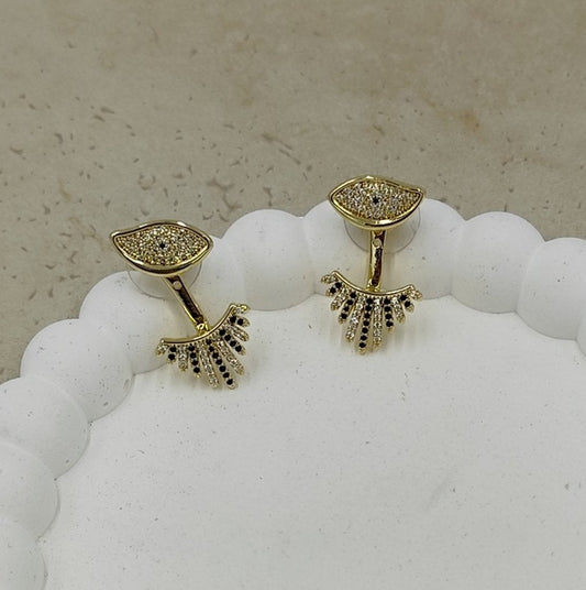Taş Detaylı Göz Küpe Gold (Arkası Kademeli Ayarlanabilir)