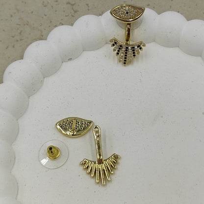 Taş Detaylı Göz Küpe Gold (Arkası Kademeli Ayarlanabilir)